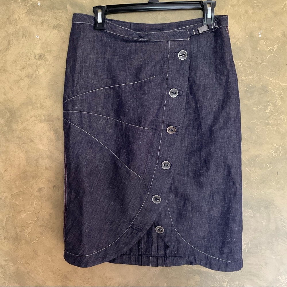Vintage Y2K Infinitif Linen Cotton Button Down Asymmetrical Midi Skirt